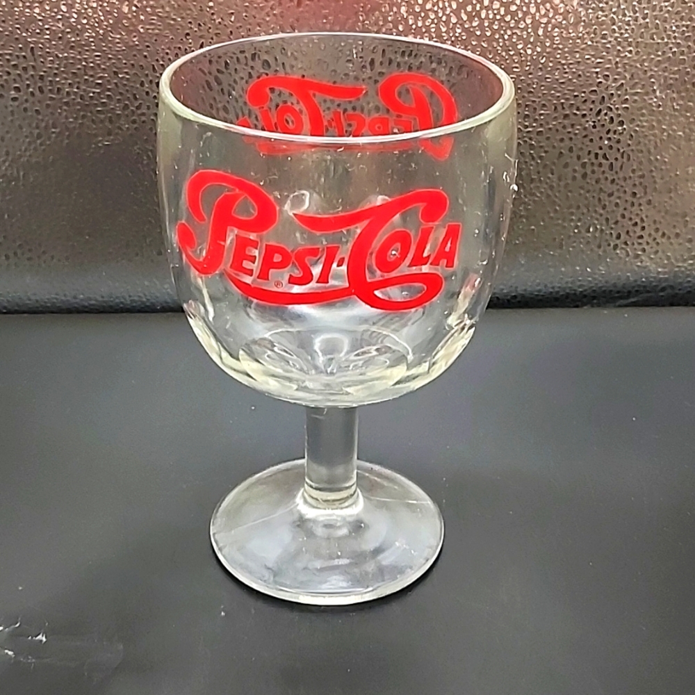 Vintage Pepsi Cola Thumbprint Pedistal Glass 6.25"